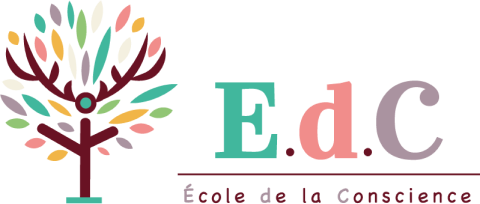 logo e.D.C. (école de la conscience) avec un arbre multicolor