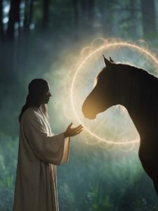 homme en toge près d'un cheval